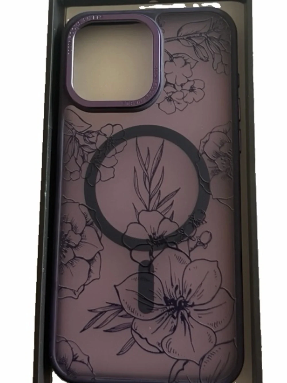Dark Purple Magnetic for iPhone 15 Pro Max Case Cute Flower Floral Print Pattern